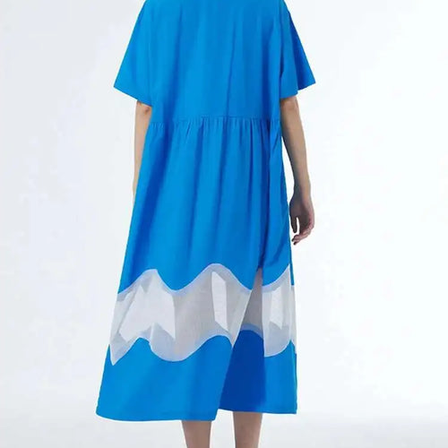 Load image into Gallery viewer, Women Blue Perspective Big Size Shirt Dress New Lapel Short Sleeve Loose Fit Fashion Tide Spring Summer 2025 1DF8791
