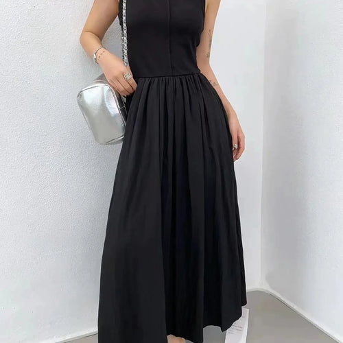 Load image into Gallery viewer, Summer Women White Casual High Waist Pleated Long Dress Lady Black Green Round Neck Sleeveless Sexy Slim Vest Dress Vestidos New
