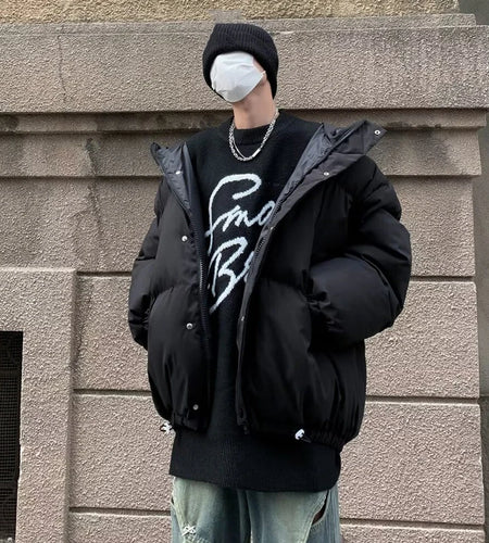 Stylish Male Padded Jacket Hardshell Hooded Jackets Thickened Solid Color Simple Male Clothing Dark Wear Winter 9C9256