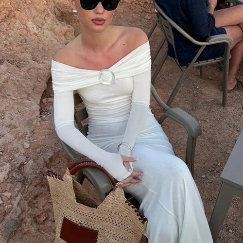 Load image into Gallery viewer, Off-shoulder Long Sleeve Sexy Maxi Dress For Women Autumn New Strapless Backless Bodycon Elegant Club Party Long Dress
