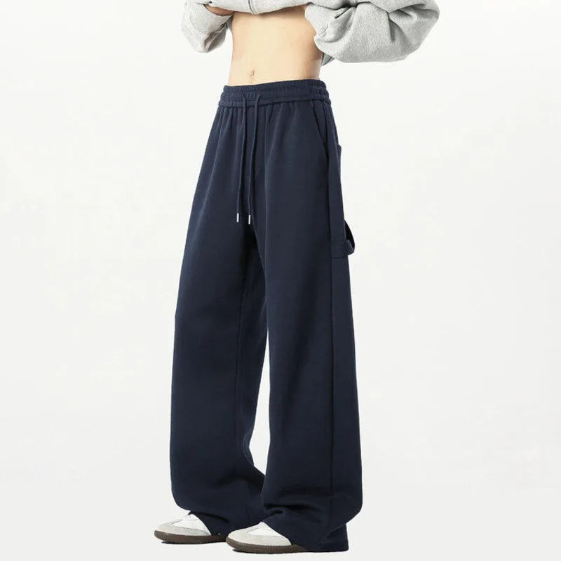 Men's Sweatpants New Korean Solid Color Stylish Casual Straight Leg Male Trousers Elastic Waist Design Bottoms 9W1646