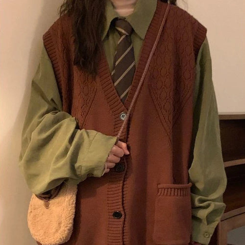 Load image into Gallery viewer, Autumn Grunge Loose Knitted Women's Tanks Casual All Match Sleeveless Pullovers Y2k Aesthetic Harajuku Streetwear Sweater Vest
