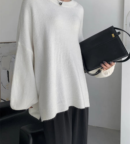 Blue Big Size Casual Knitting Sweater Round Neck Long Sleeve Women Pullovers New Fashion Tide Spring Autumn 2025 1DH6451