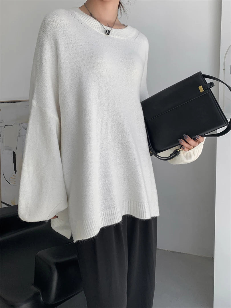 Blue Big Size Casual Knitting Sweater Round Neck Long Sleeve Women Pullovers New Fashion Tide Spring Autumn 2025 1DH6451