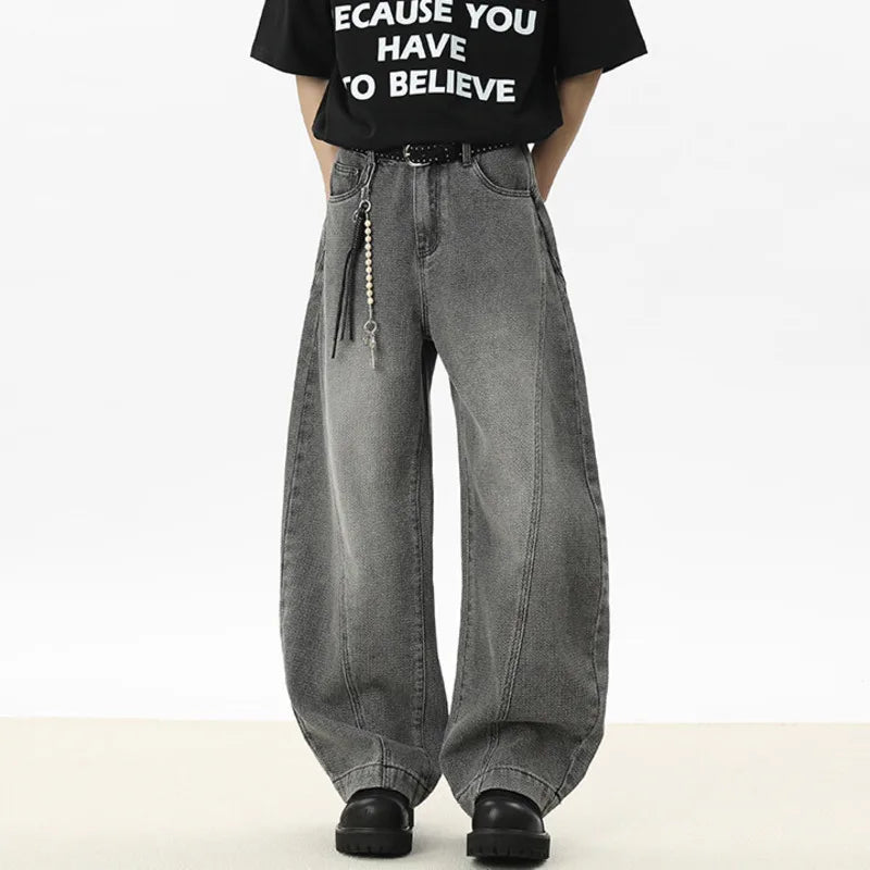 Male Jeans Starry Sky Pattern Splicing Solid Color New Korean Causal Trendy Straight Leg Men's Loose Bottom Tide 9W1252