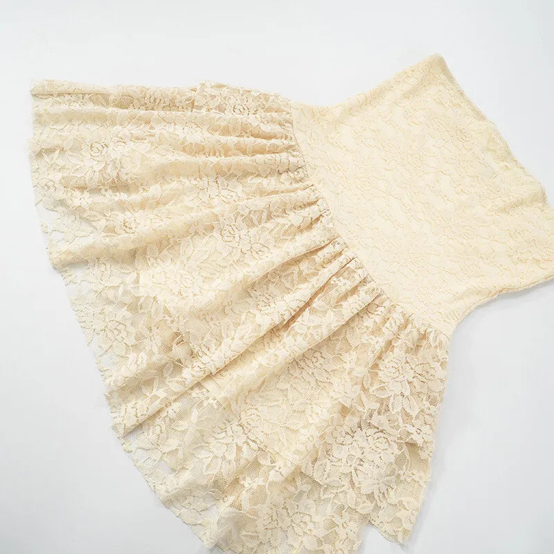 Off-shoulder Strapless Sexy Mini Dress For Women Elegant Lace Sleeveless Backless High Waist Pleated Cake Dress