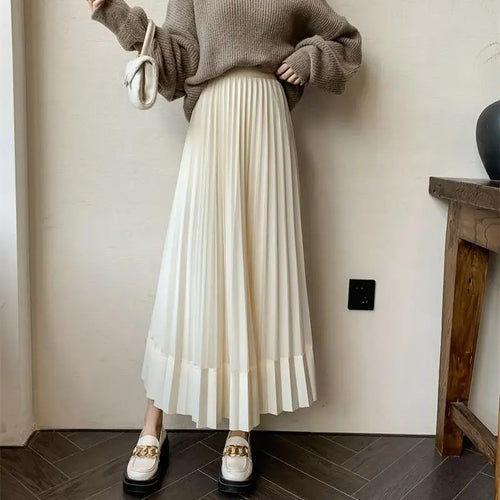 Load image into Gallery viewer, Autumn Winter New Black Beige Patchwork Mesh Elegant High Waist Long Skirt Women Brown Festival Pleated Skirt Simplicity Popular
