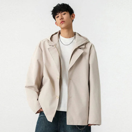 Load image into Gallery viewer, Men's Hooded Suit Jacket New Korean Lapel Fake Two-piece Design Single Breasted Solid Color Spring New Male Blazers 9W1242
