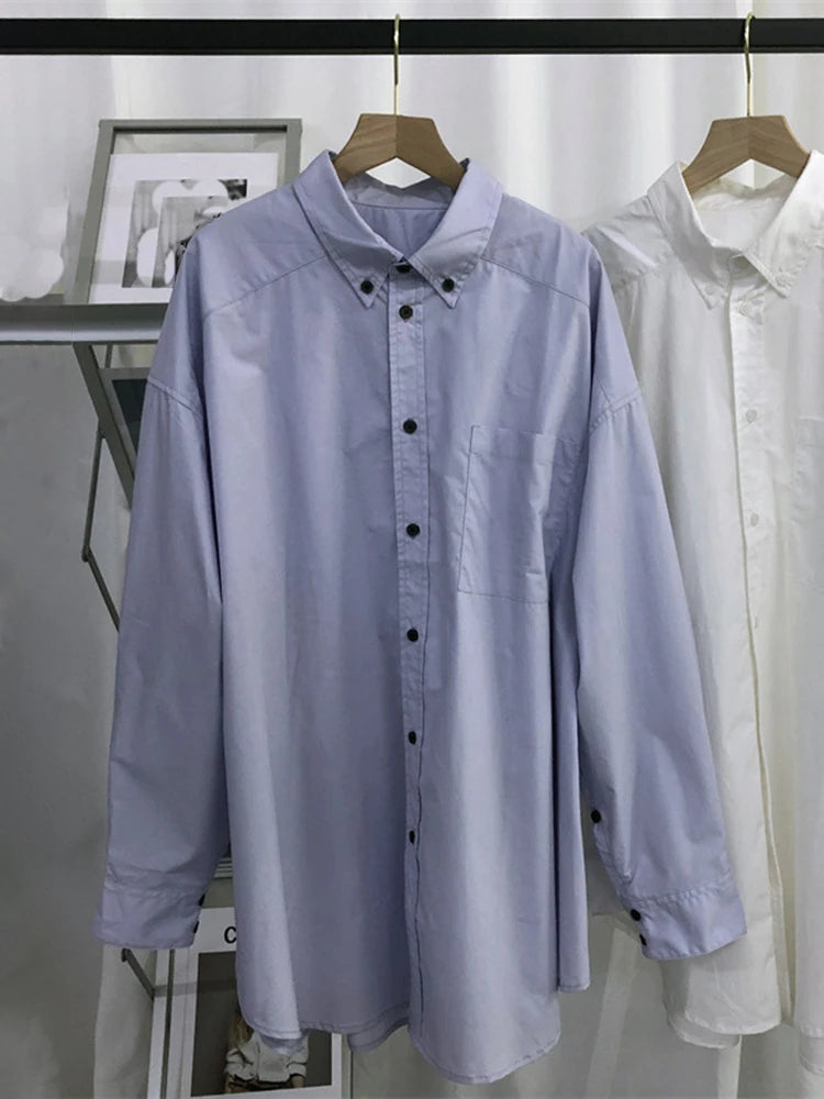 Women Purple Pocket Big Size Long Casual Blouse New Lapel Long Sleeve Shirt Fashion Tide Spring Autumn 2025 1DJ1489