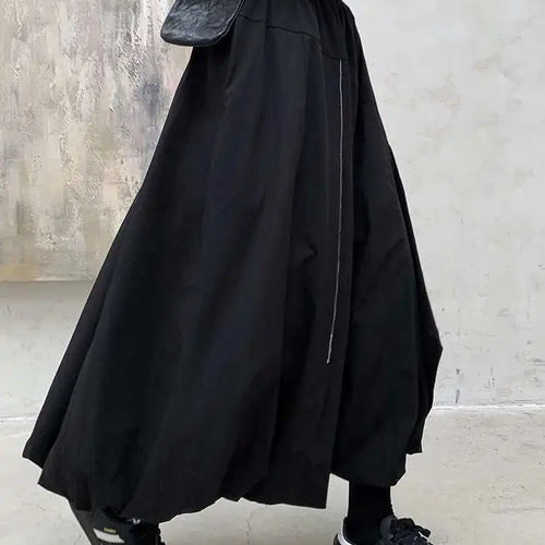 Load image into Gallery viewer, High Elastic Waist Black Brief Topstitched Long A-line Half-body Skirt Women Fashion Tide New Spring Autumn 2025 1DH8357
