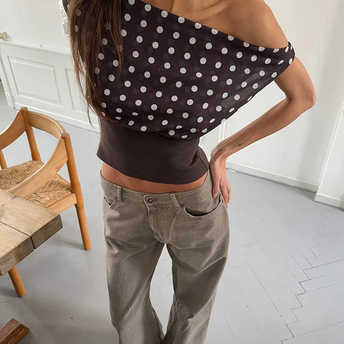 Load image into Gallery viewer, Backless Polka Dot Crop Tops Women Vest Fashion Summer New Oblique Shoulder Sleeveless Tank Tops Pullovers Female

