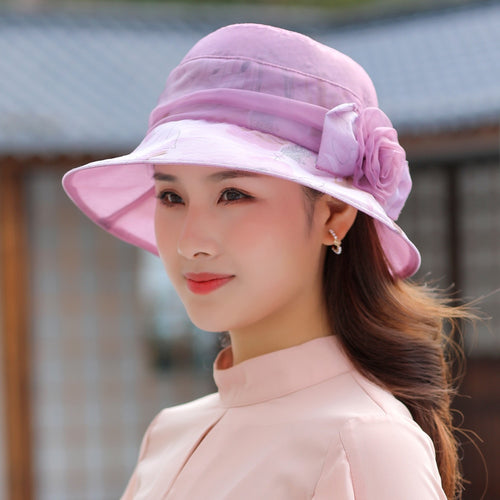 Load image into Gallery viewer, Woman Summer Hats With Visor Hat Fashion Mesh Flower Design Sun Hat Travel Bucket Hat
