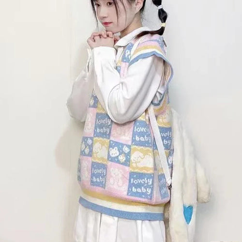 Load image into Gallery viewer, 2025 Harajuku Fashion Sweater Vest Outfits Casual Women Cartoon Jacquard Knitted Tanks Vintage All Match Y2k Aesthetic Clothing
