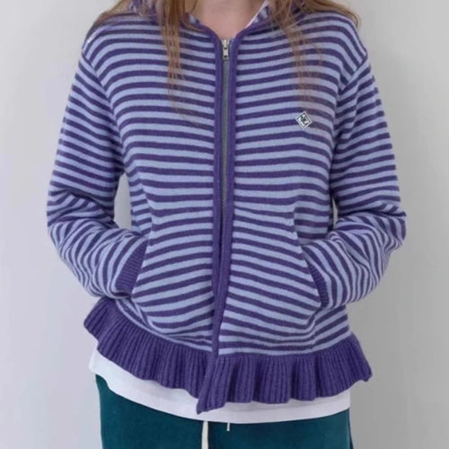 Load image into Gallery viewer, Casual Sueter Mujer Knitted Sweater Coats Women Autumn Winter Clothing Pull Femme Fashion Vintage Striped Zipper Cardigan Tops
