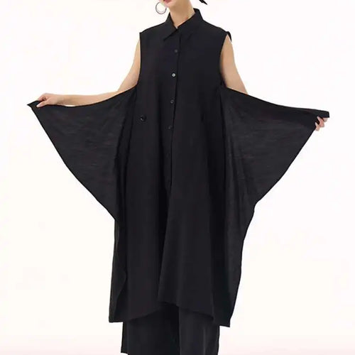 Load image into Gallery viewer, Women Khaki Irregular Spliced Big Size Midi Shirt Dress New Lapel Sleeveless Fashion Tide Spring Summer 2025 1DH9434
