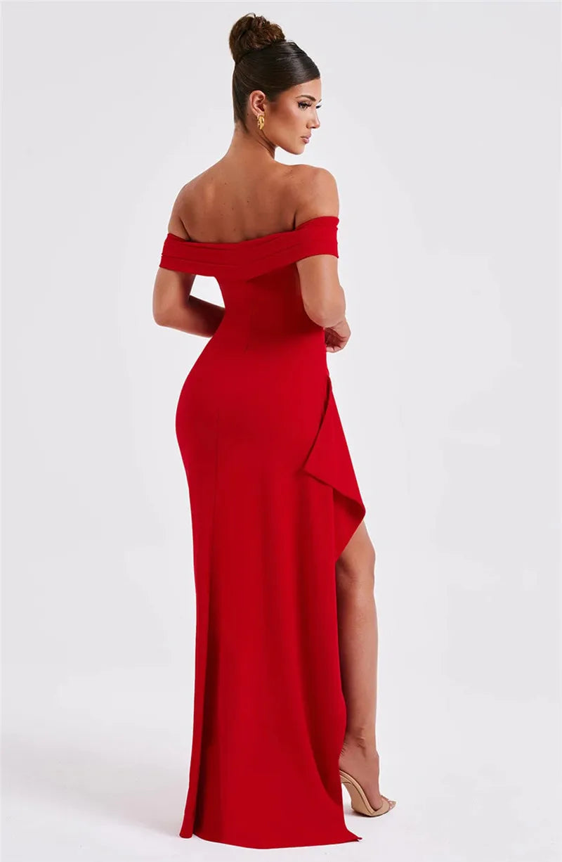 Elegant Off-shoulder High Split Maxi Dress Women Fashion Strapless Sleeveless Backless Bodycon Club Party Sexy Dress