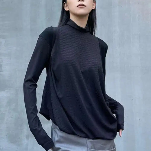 Load image into Gallery viewer, Women Black Irregular Casual T-shirt New Turtleneck Long Sleeve Loose Fit Tees Fashion Tide Spring Autumn 2025 1DH2678
