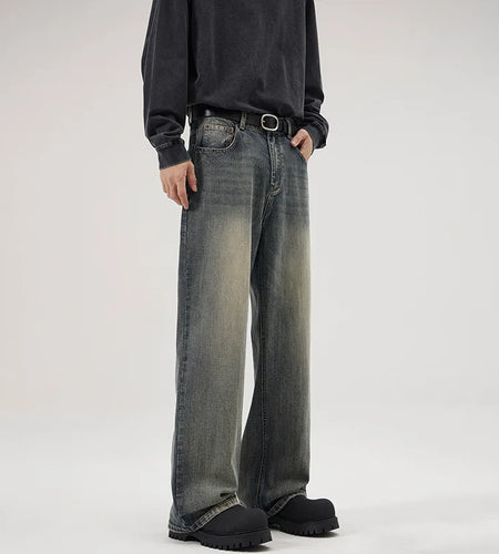 Men's Jeans American Bamboo Striped Solid Color Full Length Loose Straight Leg Fanshionable Denim Pants Spring 2025 9W1309