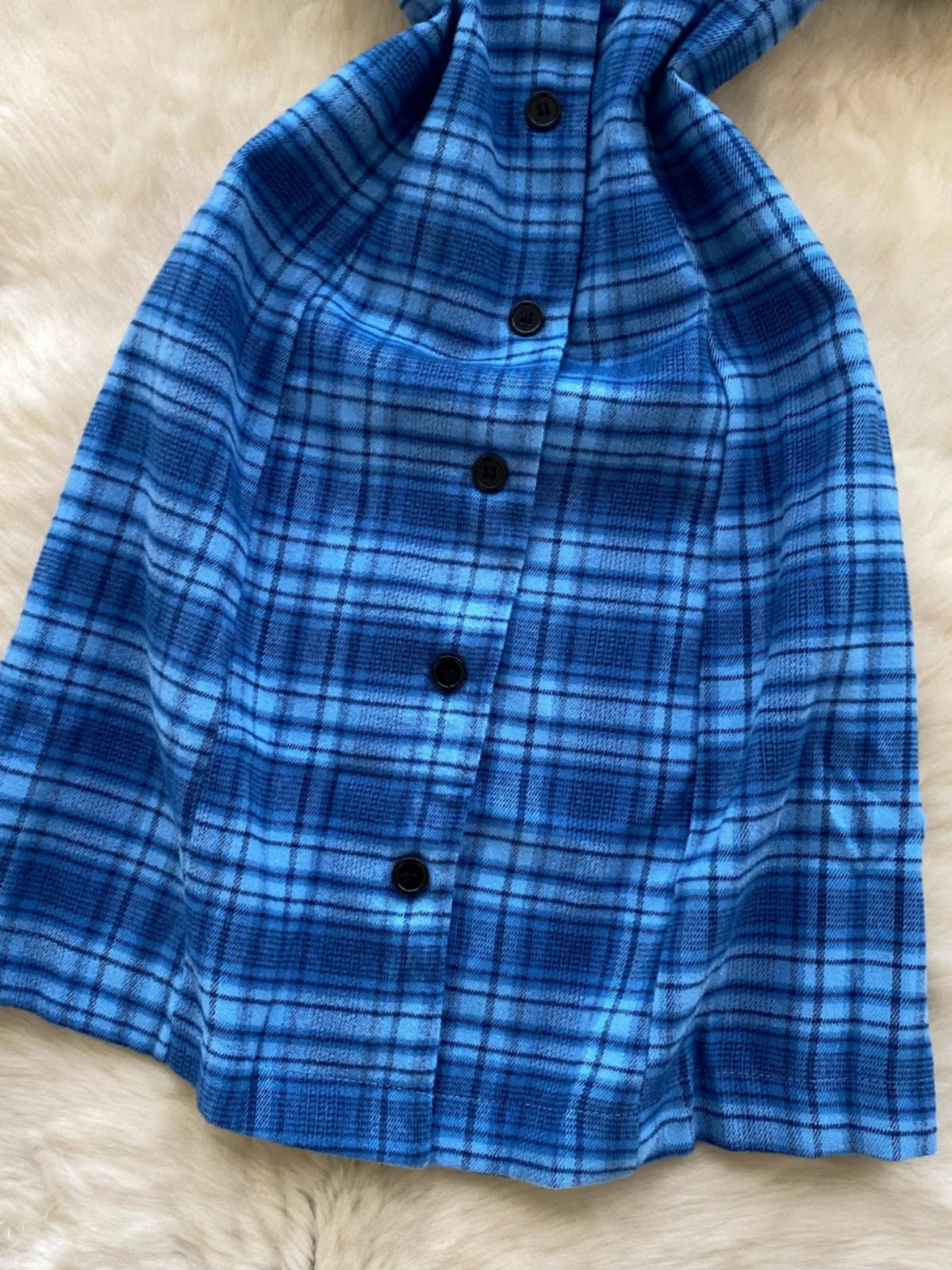 Summer College Style Retro Blue Plaid Festival Short Sleeved Dress Women's Elegant Single Breasted Slim Short Dress Popular Chic