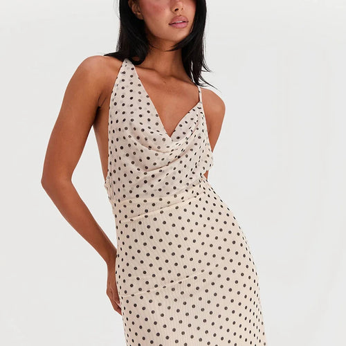 Load image into Gallery viewer, Spaghetti Strap Polka Dot Dress For Women Gown Fashion Irregular V Neck Sleeveless Backless Bodycon Club Long Dress

