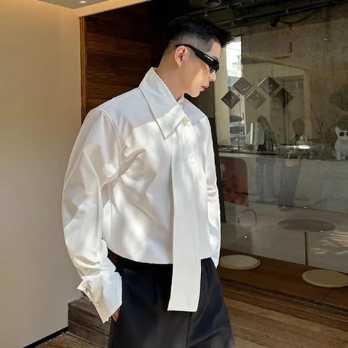 Load image into Gallery viewer, Summer Men's Shirts Long Sleeve Trendy One-piece Tie Decoration Pullover Metal Buckle Design Male Casual Clothing 9W1878
