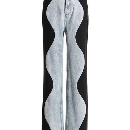 Load image into Gallery viewer, High Waist Blue Denim Long Color-block Wave Wide Leg Jeans New Loose Women Trousers Fashion Spring Autumn 2025 1DE9731
