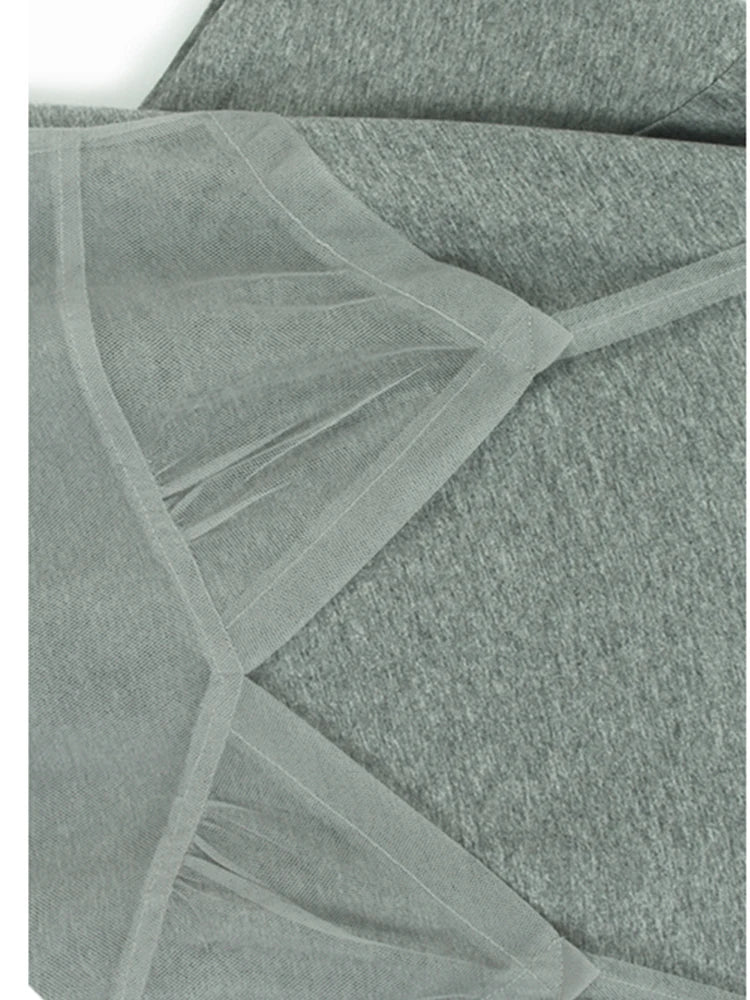 Women Gray Mesh Spliced Big Size Casual Midi Dress New Round Neck Short Sleeve Fashion Tide Spring Summer 2025 1DH9817