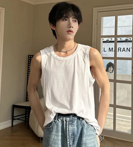 Men's Vest T-shirt Simple Round Collar Solid Color Male Sleeveless Tops Casual Men Clothing Spring Fashion 9C4912