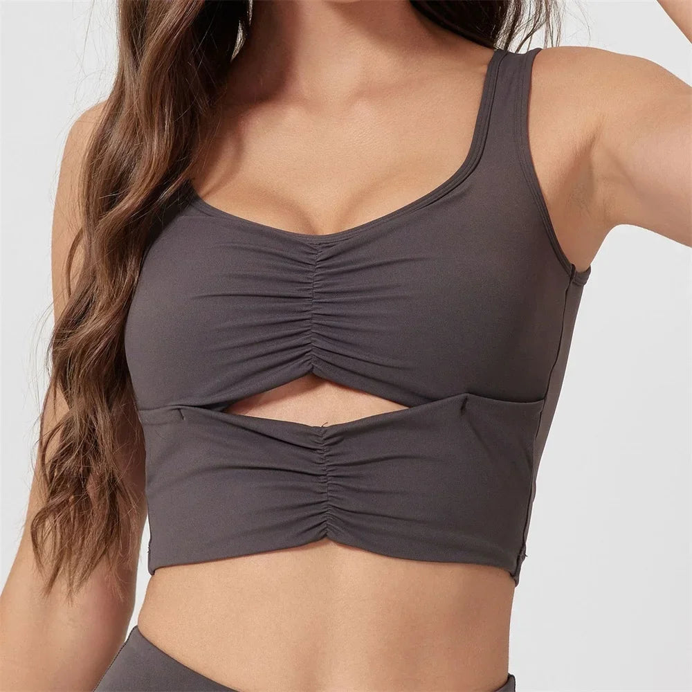 Yoga Sports Bras for Women Slim Fit Square Neck Hollow Out Padded Casual Workout Tank Fitness Crop Top
