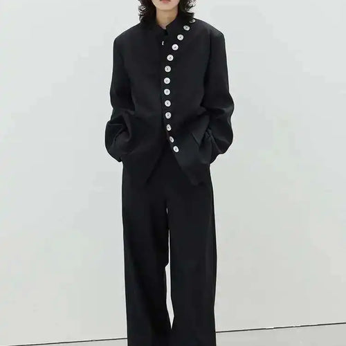 Load image into Gallery viewer, Women Asymmetry Shell Button Big Size Blazer New Stand Collar Long Sleeve Jacket Fashion Tide Autumn Winter 2025 1DF3654
