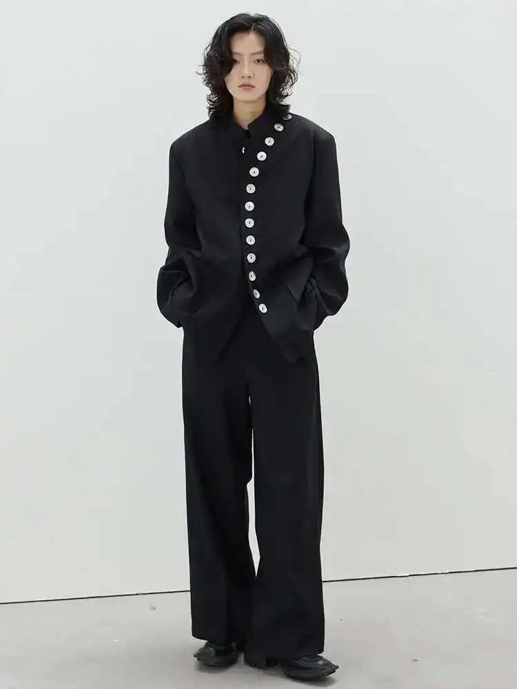 Women Asymmetry Shell Button Big Size Blazer New Stand Collar Long Sleeve Jacket Fashion Tide Autumn Winter 2025 1DF3654