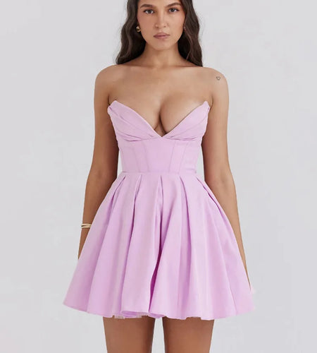 Sexy Strapless Pleated Dress Tight Backless Dress Women Temperament Party Evening Dress Vacation Beachwear Spring 2025