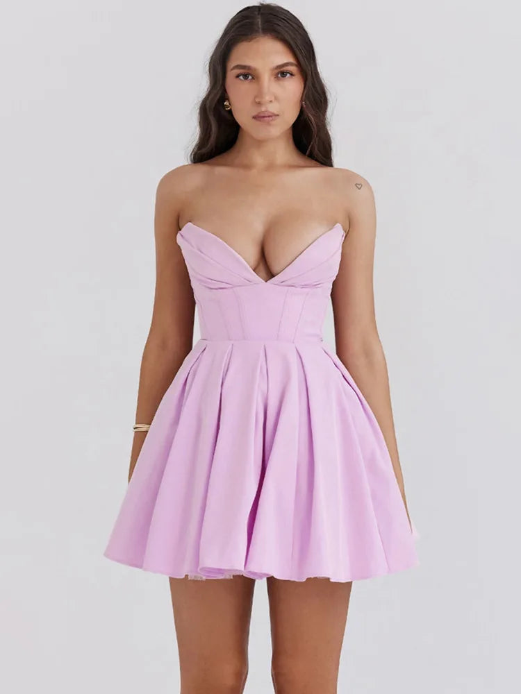 Sexy Strapless Pleated Dress Tight Backless Dress Women Temperament Party Evening Dress Vacation Beachwear Spring 2025