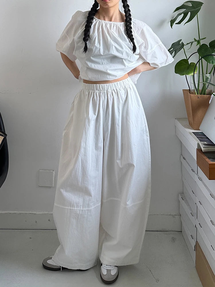 High Elastic Waist White Brief Pocket Wide Leg Casual Pants New Trousers Women Fashion Tide Spring Autumn 2025 1DJ1590