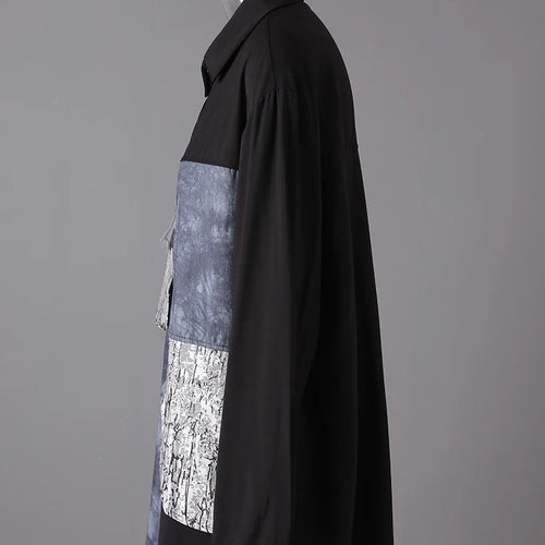 Load image into Gallery viewer, Women Black Printed Patch Spliced Big Size Blouse New Lapel Long Sleeve Shirt Fashion Tide Spring Autumn 2025 21F3676
