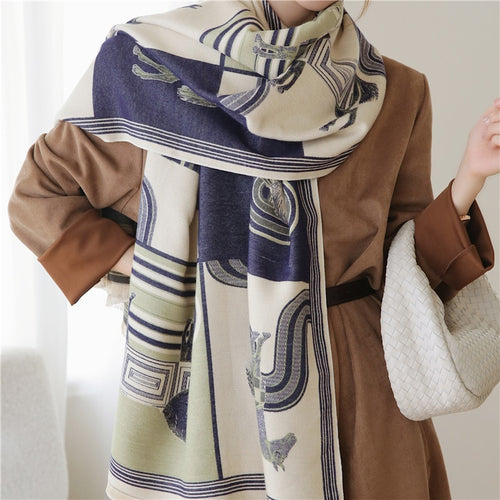 Load image into Gallery viewer, Warm Winter Scarf Cashmere Women Pashmina Design Print Shawls Wrap Female Thick Blanket Soft Bufanda Stoles Fashion
