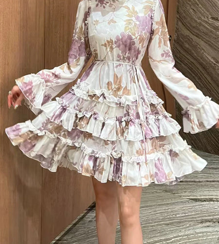 Hit Color Spliced Lace Up Slimming Dresses For Womne O Neck Long Sleeve High Waist Temperament Dress Female Fashion