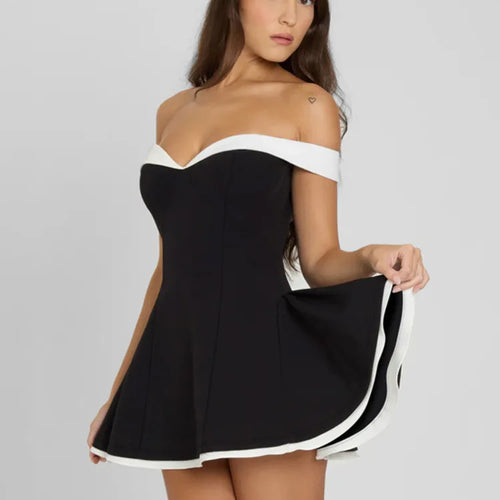 Load image into Gallery viewer, Off-shoulder Strapless Sexy Mini Dress Women Fashion Patchwork Sleeveless Backless High Waist A-line Club Party Dress
