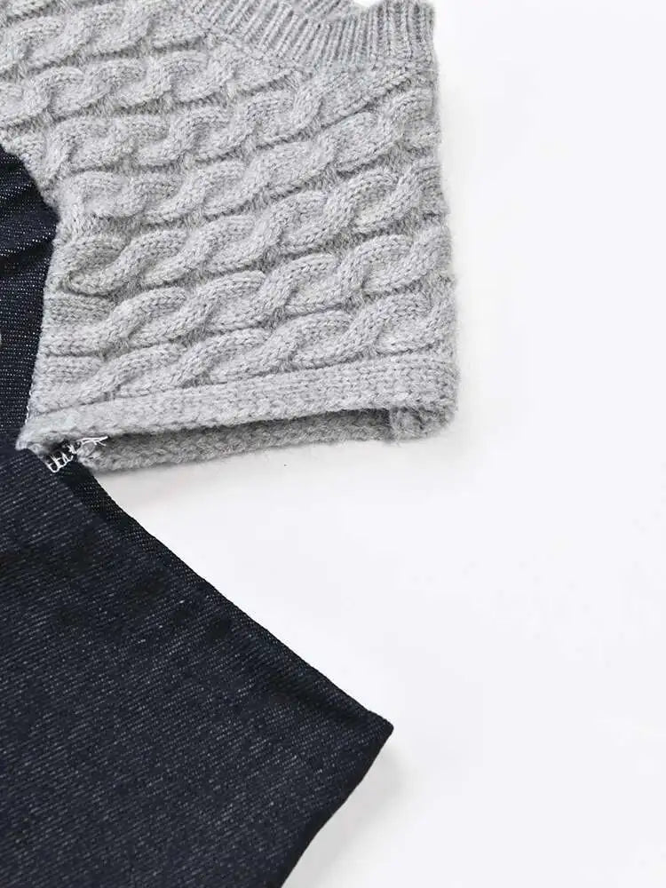 Women Blue Knitting Denim Bandage Elegant T-shirt New Round Neck Long Sleeve Fashion Tide Spring Autumn 2025 1LD0815