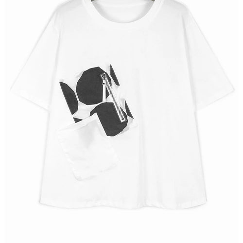 Load image into Gallery viewer, Women Black Dot Printed Spliced Big Size Casual T-shirt New Round Neck Short Sleeve Fashion Spring Summer 2025 1DH9969
