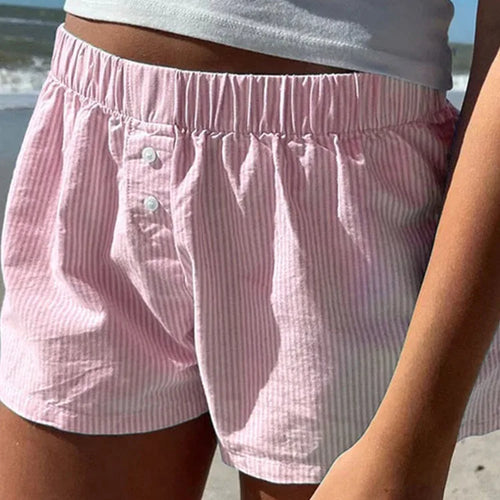 Load image into Gallery viewer, Striped Print Casual Shorts for Women Elastic Waist Fashion Button Bottoms Streetwear Chic Basic Y2K Loose Shorts
