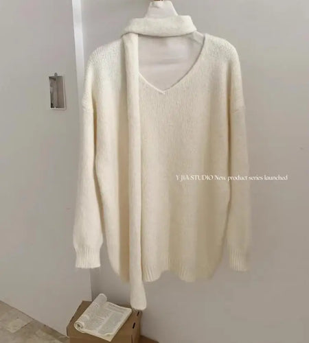 Fashion Popular 2024 Autumn Winter Women's New Solid V Neck Short Pullover Sweater French  Long Sleeve Versatile Tops Simplicity
