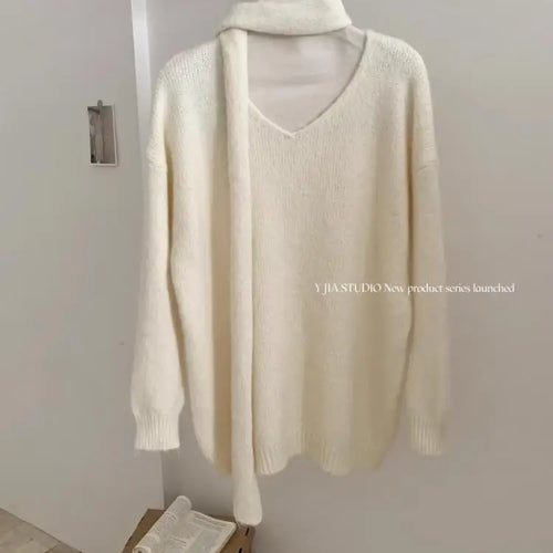 Load image into Gallery viewer, Fashion Popular 2024 Autumn Winter Women's New Solid V Neck Short Pullover Sweater French  Long Sleeve Versatile Tops Simplicity
