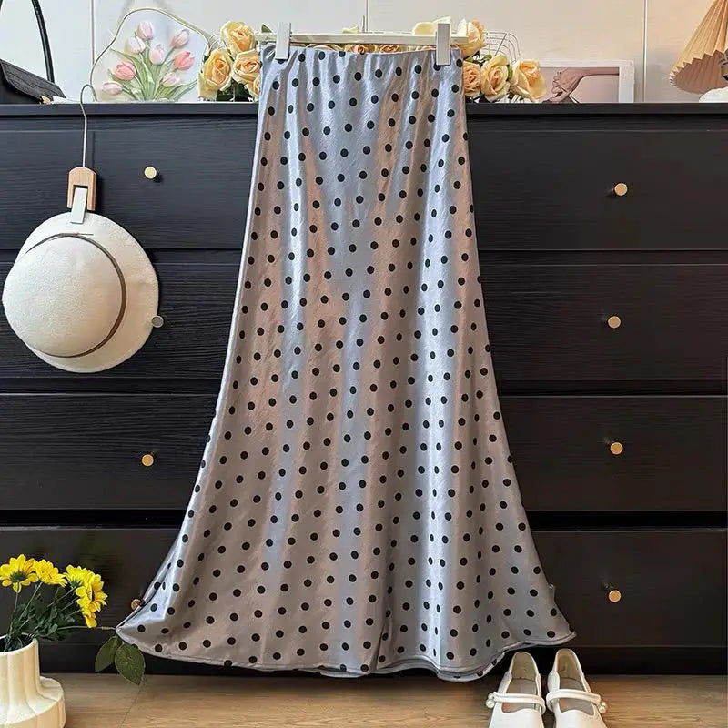 Spring Summer French Polka Dot Elegant Sexy Club A-line Long Skirt Women High Waist Vacation Slim Wrap Hip Fishtail Skirt 2025