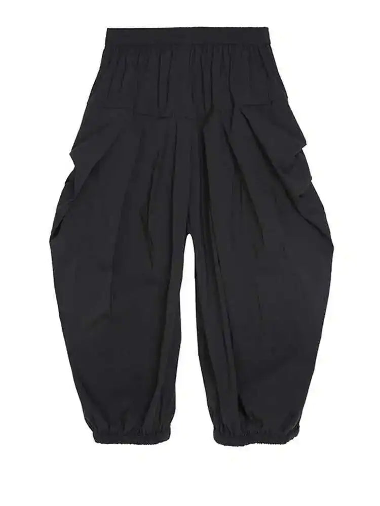 High Elastic Waist Black Pleated Casual Pants New Loose Fit Trousers Women Fashion Tide Spring Autumn 2025 1DF4770