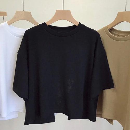 Load image into Gallery viewer, Summer New Ladies Casual Backless T-Shirt 2024 Korean Women Round Neck Loose Sweet Spicy Wind Short-Sleeved Crop Tops
