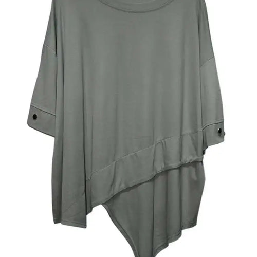 Load image into Gallery viewer, Women Black Irregular Hem Big Size Casual T-shirt New Round Neck Short Sleeve Fashion Tide Spring Summer 2025 1DJ0618
