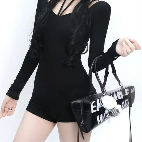 Load image into Gallery viewer, Solid Spliced Lace Up Jumpsuits For Women O Neck Long Sleeveless High Waist Temperament Jumpsuits Female Fashion
