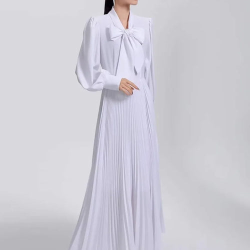 Load image into Gallery viewer, Solid Minimalist Elegant Dresses for Women Scarf Collar Long Sleeve High Waist Dress Female Fashion
