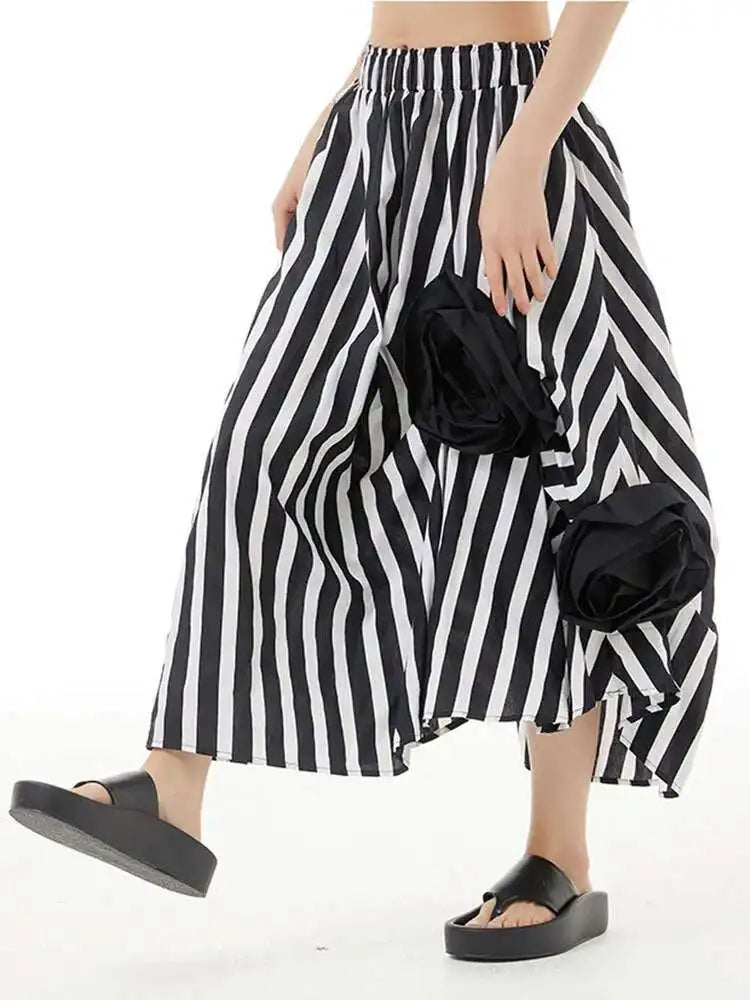 Women Black Flower Irregular Pleated Half-body Skirt High Elastic Waist Loose Fashion Tide New Spring Summer 2025 1DF9179